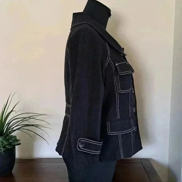 ❤️ Joe Fresh Black Blazer Jacket with White  Stitching Size 6 - Picture 4 of 9